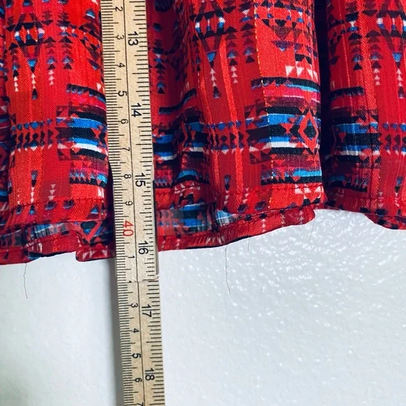 Aqua Red Patterned Smocked A-Line Mini Skirt with Blue Accents - Picture 6 of 10